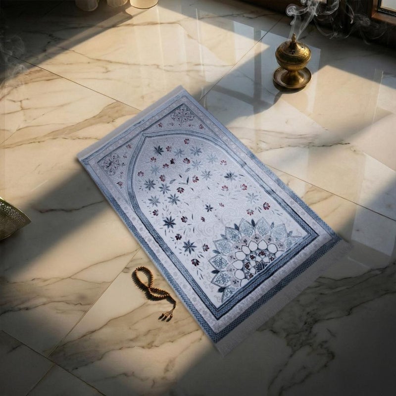 Melen Turkish prayer rug – prostration – off-white – misty blue - Image 1